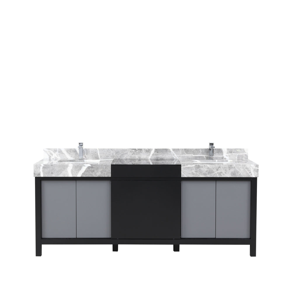 Black and Grey Double Bath Vanity 80 in. W x 22 in. D, Castle Grey Marble Top and Chrome Faucet Set