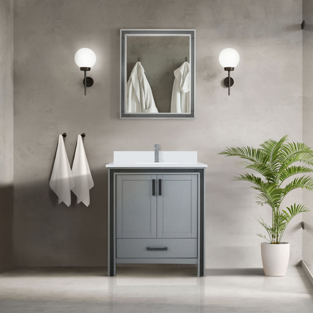 White Bath Vanity 30 in. W x 22 in. D, White Quartz Top and Faucet Set