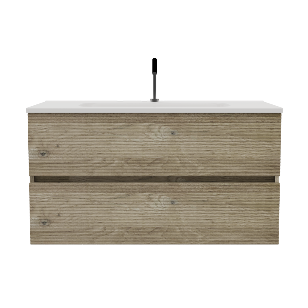Gloria 36" Wall Mounted Rough Oak&Rough Oak Bathroom Vanity with Integrated Ceramic Sink with Overflow, Large Storage Floating Bathroom Vanity for Modern Bathroom, Pre-assembled