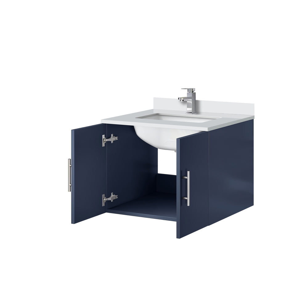 Navy Blue Bath Vanity 24 in. W x 22 in. D, White Quartz Top, and Faucet Set