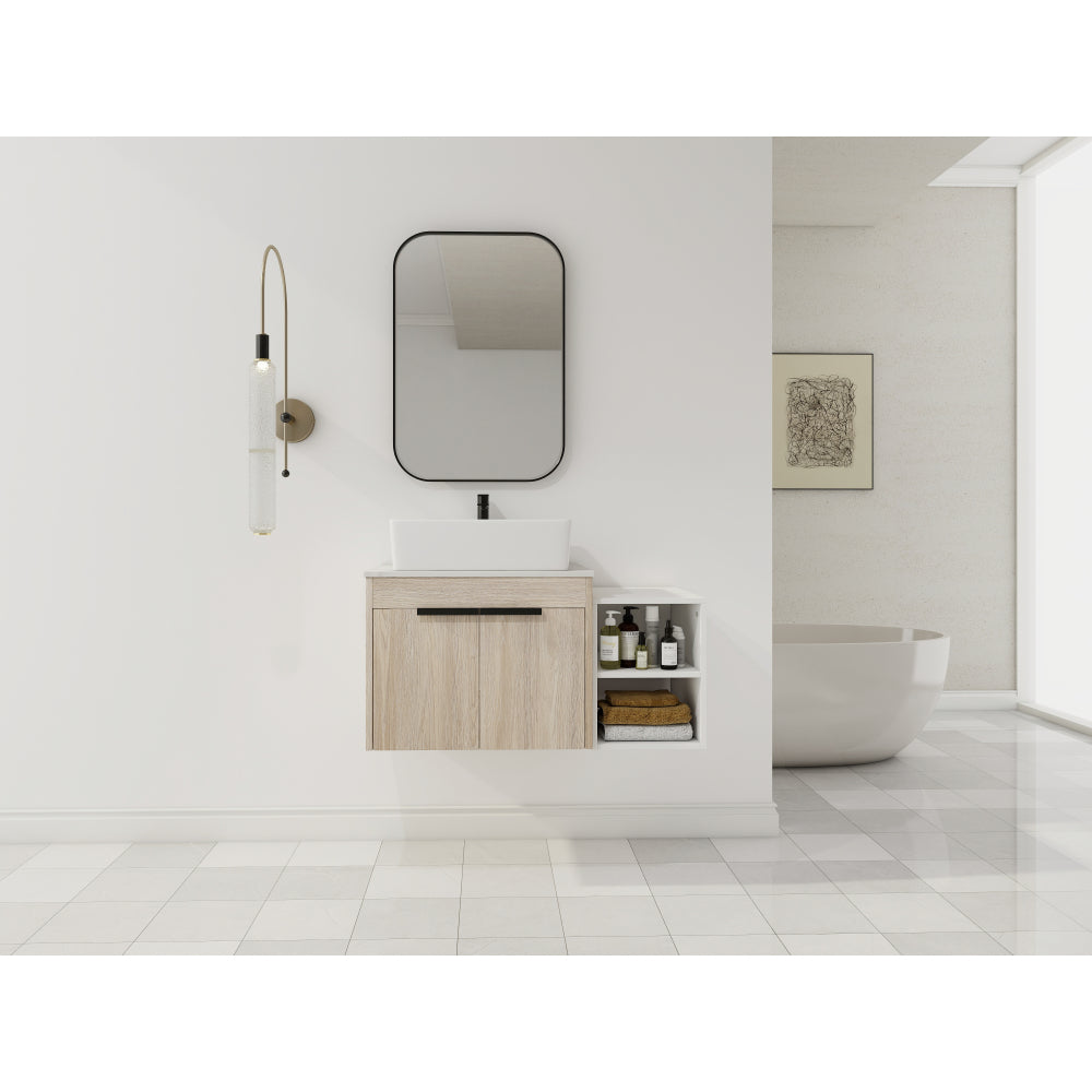 24 " Modern Design Float Bathroom Vanity With Ceramic Basin Set, Wall Mounted White Oak Vanity With Soft Close Door,KD-Packing,KD-Packing,2 Pieces Parcel(TOP-BAB110MOWH)