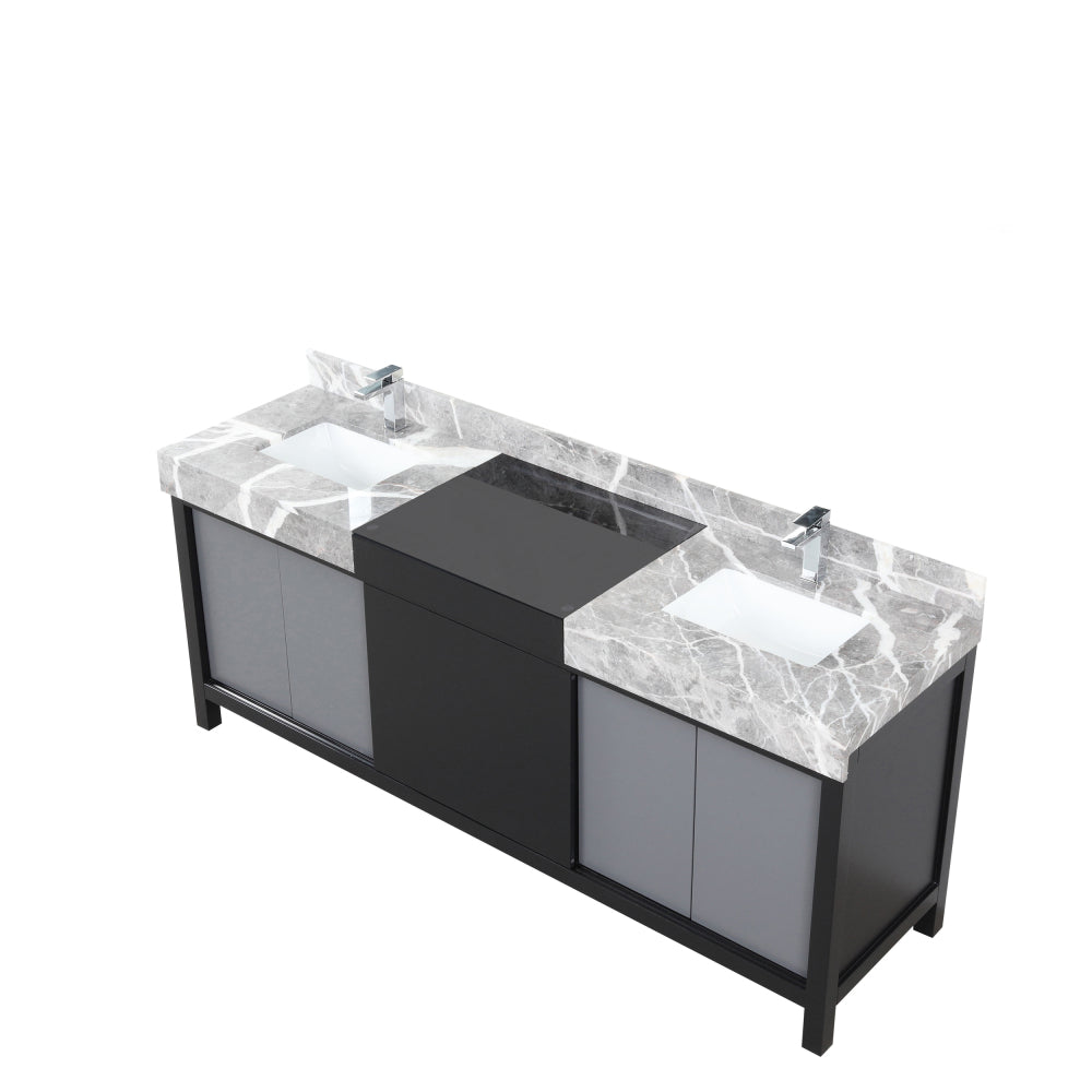 Black and Grey Double Bath Vanity 80 in. W x 22 in. D, Castle Grey Marble Top and Chrome Faucet Set
