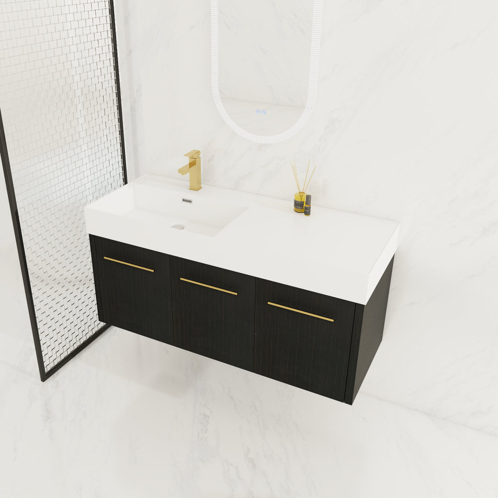 48 Inch Wall-Mounted Bathroom Vanity with Sink, Thick Edged Resin Basin, KD-Package