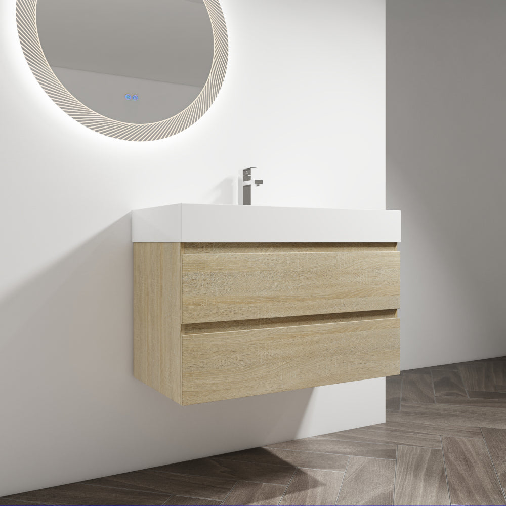 36" Wall-Mounted Bathroom Vanity With Resin Sink, 2-Soft Close Drawers, KD-Package