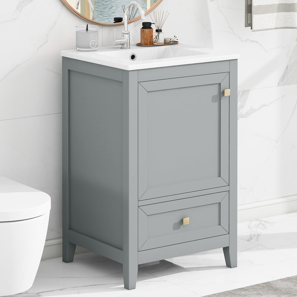 20" Bathroom Vanity with Sink, Bathroom Cabinet with Soft Closing Door, Storage Rack and A Drawer, Grey