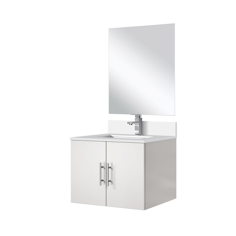Glossy White Single Bath Vanity 24 in. W x 22 in. D, Cultured Marble Countertop, 18 in. Mirror and Faucet Set