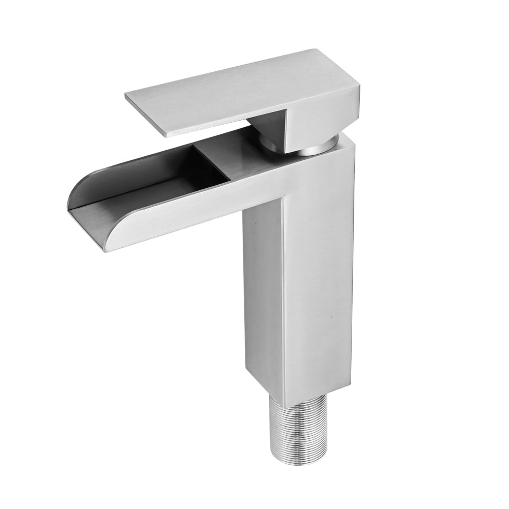 Waterfall Bathroom Faucet Brushed Nickel Single Handle Bathroom Sink Faucets 1 or 3 Hole Solid Vanity Faucet with Deck Plate & Overflow Pop Up Drain Brushed Nickel