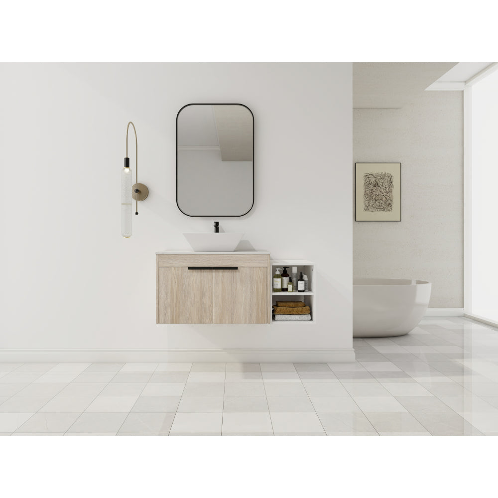 30 " Modern Design Float Bathroom Vanity With Ceramic Basin Set, Wall Mounted White Oak Vanity With Soft Close Door,KD-Packing,KD-Packing,2 Pieces Parcel(TOP-BAB400MOWH)