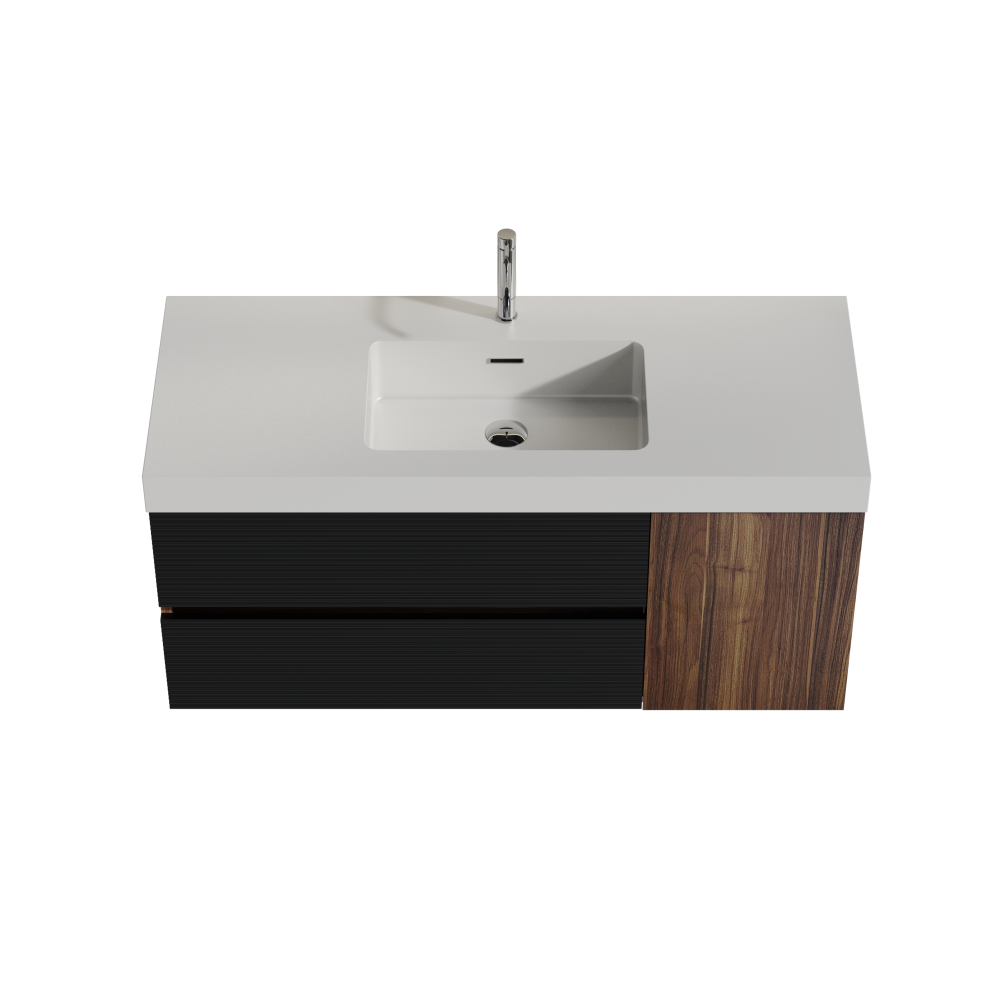 Grace 48" Walnut Bathroom Vanity with Glossy White Solid Surface Sink and Soft Black Drawers, Wall Mounted Floating Bathroom Vanity for Modern Bathroom, One-Piece Glossy White Basin, Pre-assembled