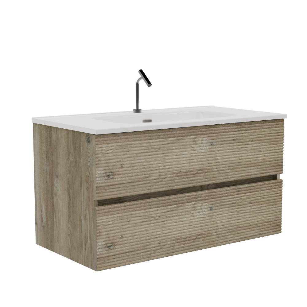 Gloria 36" Wall Mounted Rough Oak&Rough Oak Bathroom Vanity with Integrated Ceramic Sink with Overflow, Large Storage Floating Bathroom Vanity for Modern Bathroom, Pre-assembled