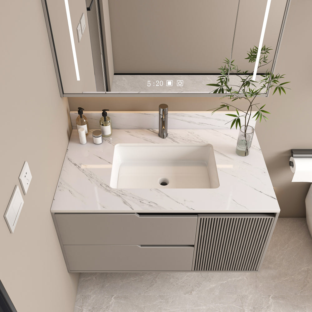 31 Inch Marble Vanity Top, White Vanity Top with Pre-drilled Faucet Holes, Bathroom Vanity Top with Undermount Rectangular Middle Sink and 4" Height Backsplash, Bianco Carrara Venato