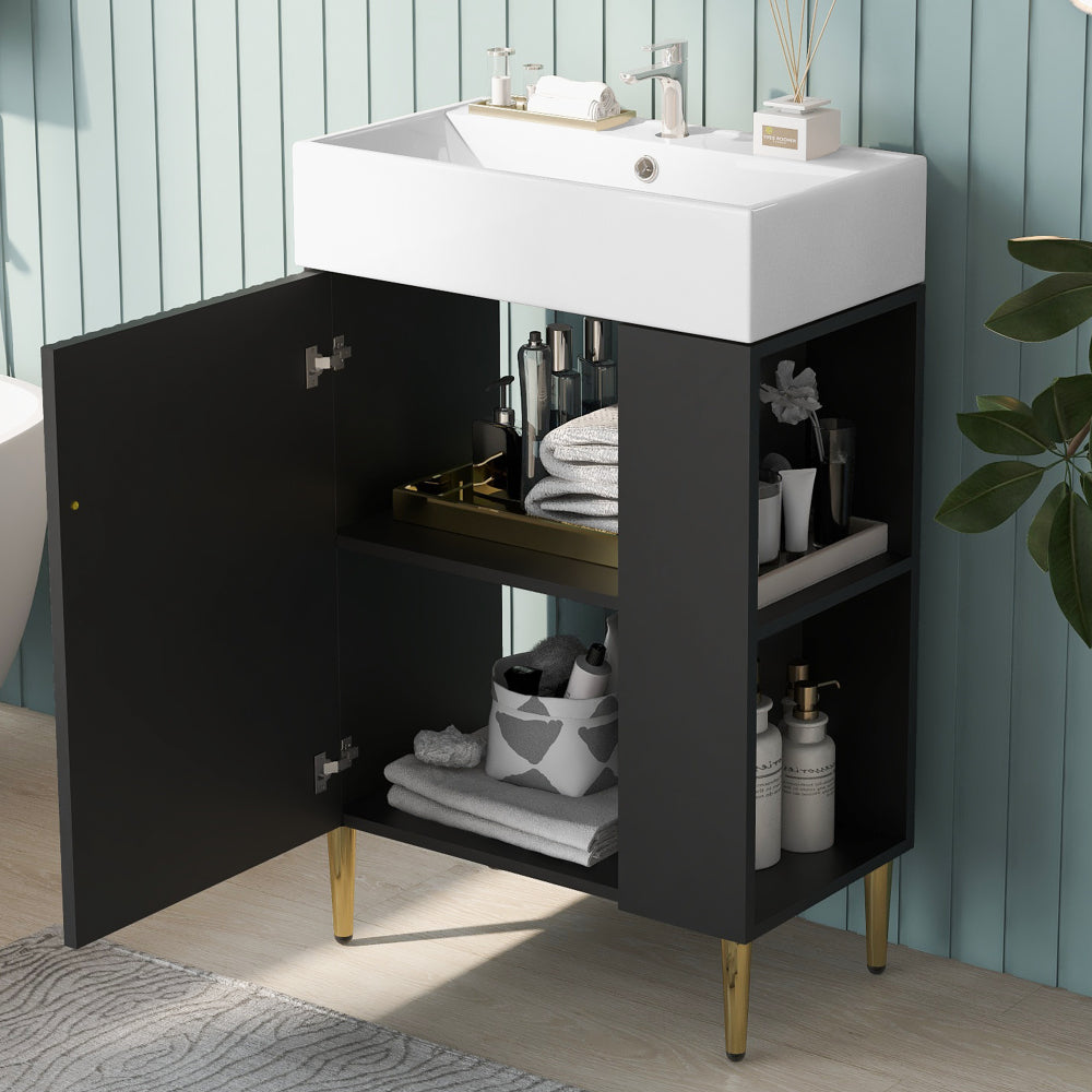 21.6" Green Bathroom vanity, Combo Cabinet, Bathroom Storage Cabinet, Single Ceramic Sink, Right side storage