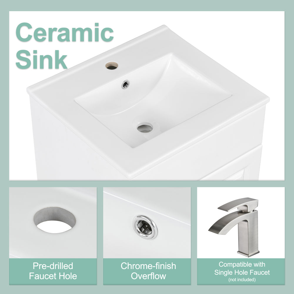 20" Bathroom Vanity with Sink, Vanity Cabinet with Door Shelf and Adjustable Shelf, White
