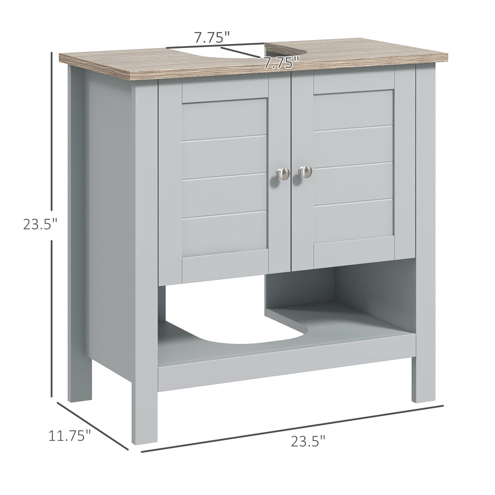 kleankin Pedestal Sink Storage Cabinet, Under Sink Cabinet, Bathroom Vanity Cabinet with Adjustable Shelf and Open Bottom Shelf, Gray