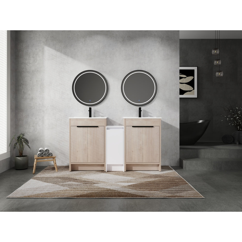 60 Inch Freestanding Bathroom Vanity with Ceramic Sink and Storage Cabinets, Soft Closing Door, 02424*2+0312 Combination Cabinet, KD-Package