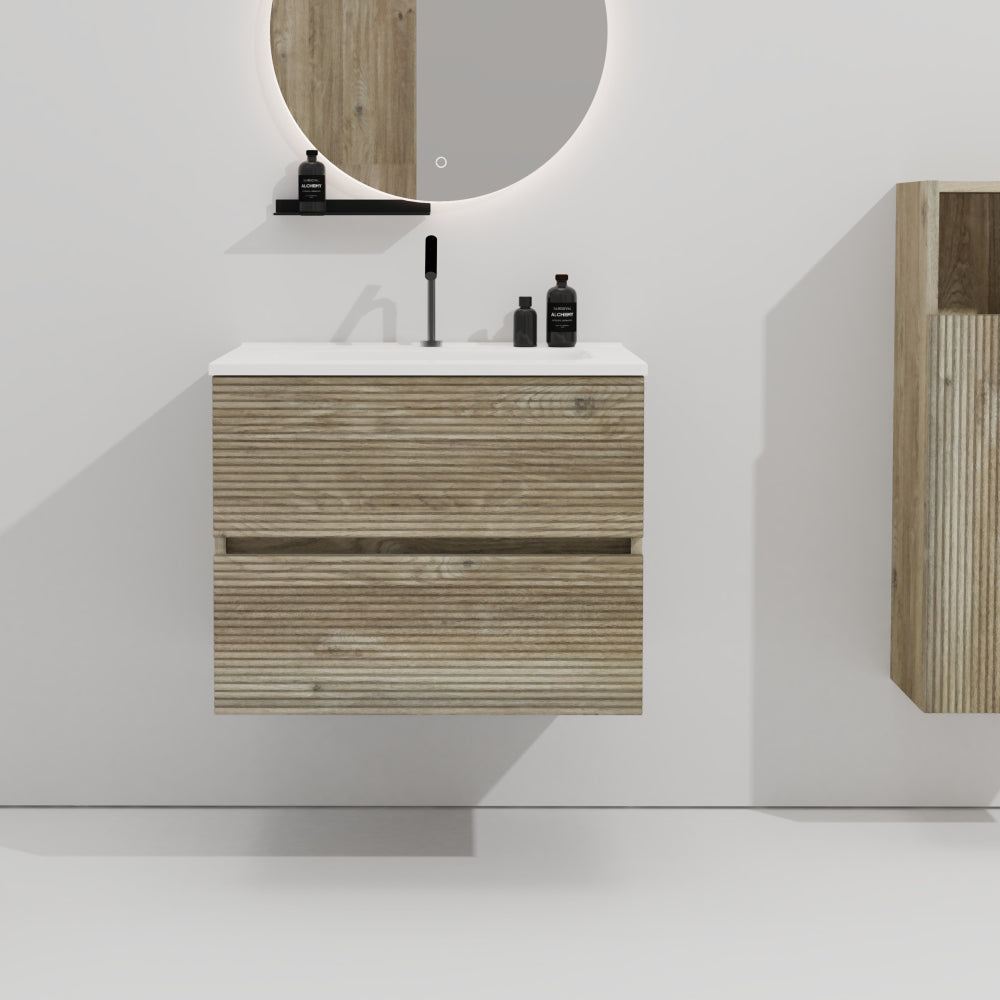 Gloria 24" Wall Mounted Rough Oak&Rough Oak Bathroom Vanity with Integrated Ceramic Sink with Overflow, Large Storage Floating Bathroom Vanity for Modern Bathroom, Pre-assembled