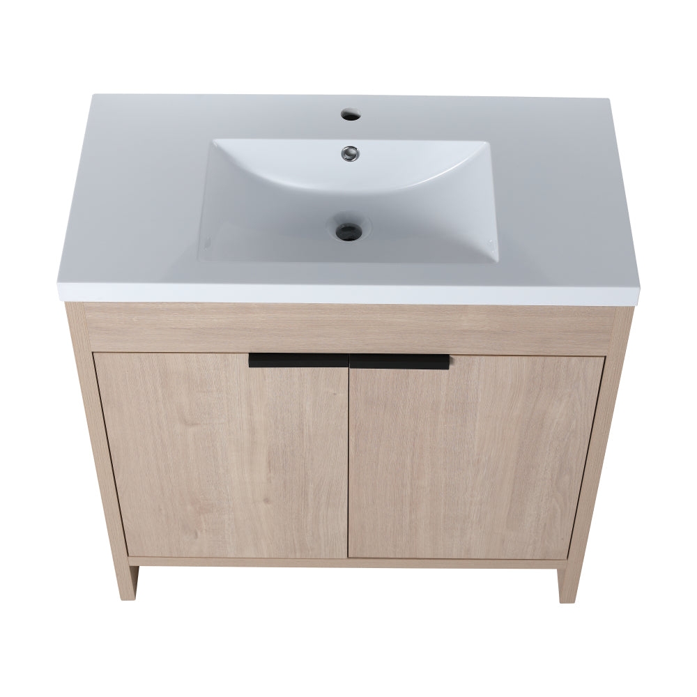 36 Inch Freestanding Bathroom Vanity with White Resin Sink & 2 Soft-Close Cabinet Doors (BVB02436PLO-GRB3640)