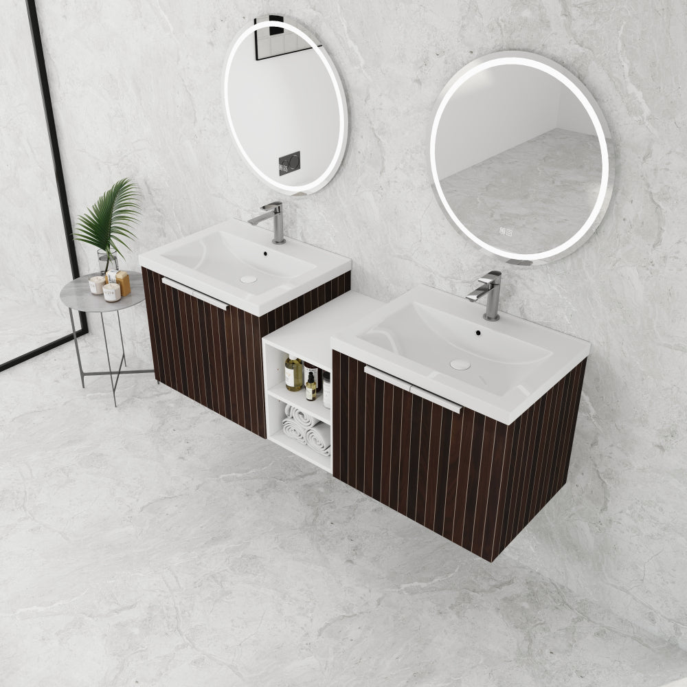60 Inch Soft Close Doors Bathroom Vanity With Sink, A Small Storage Shelves, 24" and 12" Combination Cabinet,(KD-Packing)