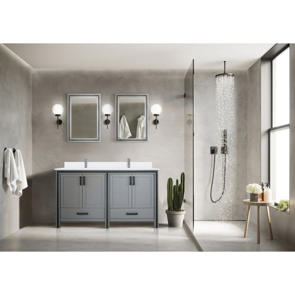 White Double Bath Vanity 60 in. W x 22 in. D, White Quartz Top and Faucet Set