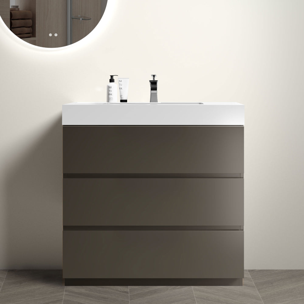 Alice 24" Gray Bathroom Vanity with Sink, Large Storage Freestanding Bathroom Vanity for Modern Bathroom, One-Piece White Sink Basin without Drain and Faucet, Pre-assembled