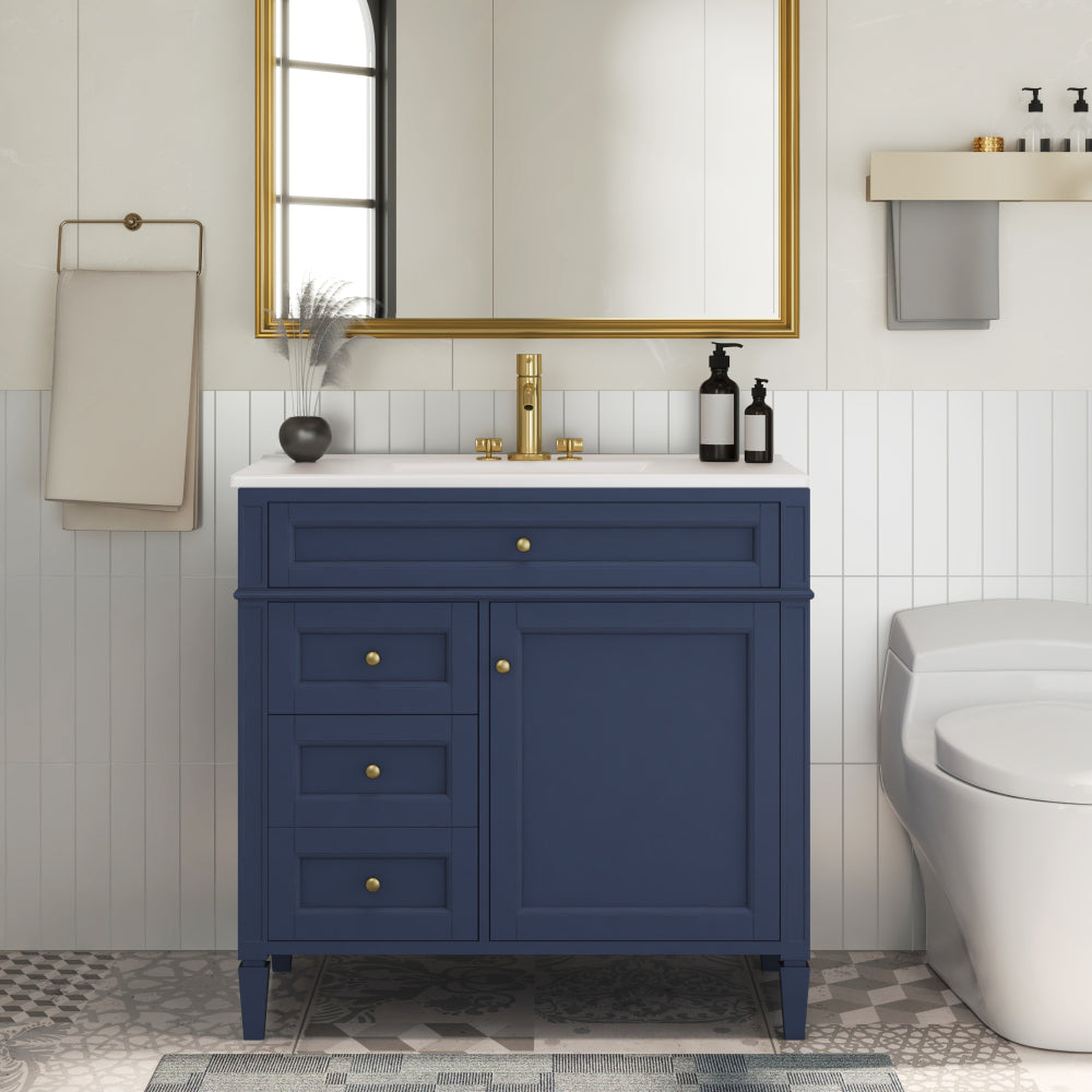 36'' Bathroom Vanity with Top Sink, Modern Bathroom Storage Cabinet with 2 Drawers and a Tip-out Drawer, Single Sink Bathroom Vanity