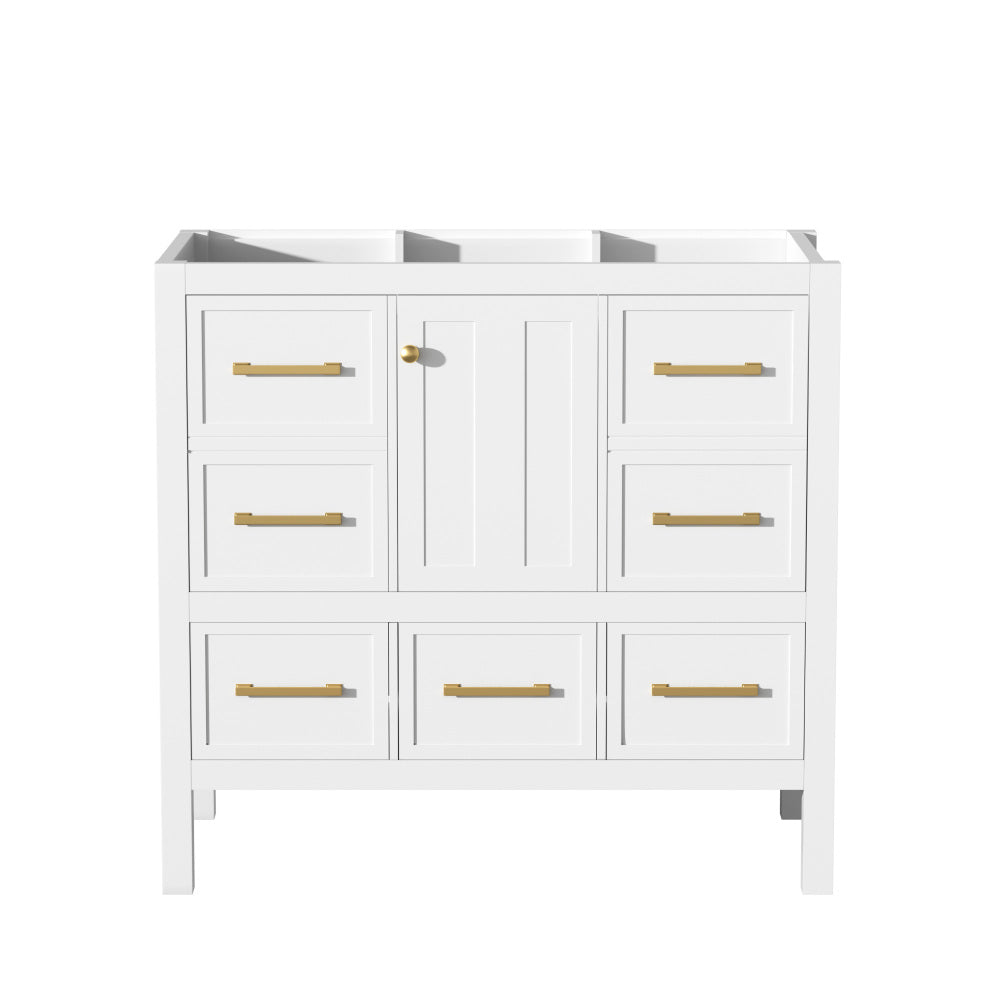 36'' Bathroom Vanity without Sink, Solid Wood Frame Bathroom Storage Cabinet, Freestanding Vanity with 5 Drawers& Soft Closing Doors (NOT INCLUDE BASIN SINK )