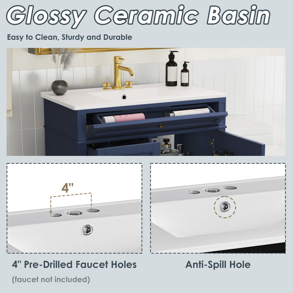 36'' Bathroom Vanity with Top Sink, Modern Bathroom Storage Cabinet with 2 Drawers and a Tip-out Drawer, Single Sink Bathroom Vanity