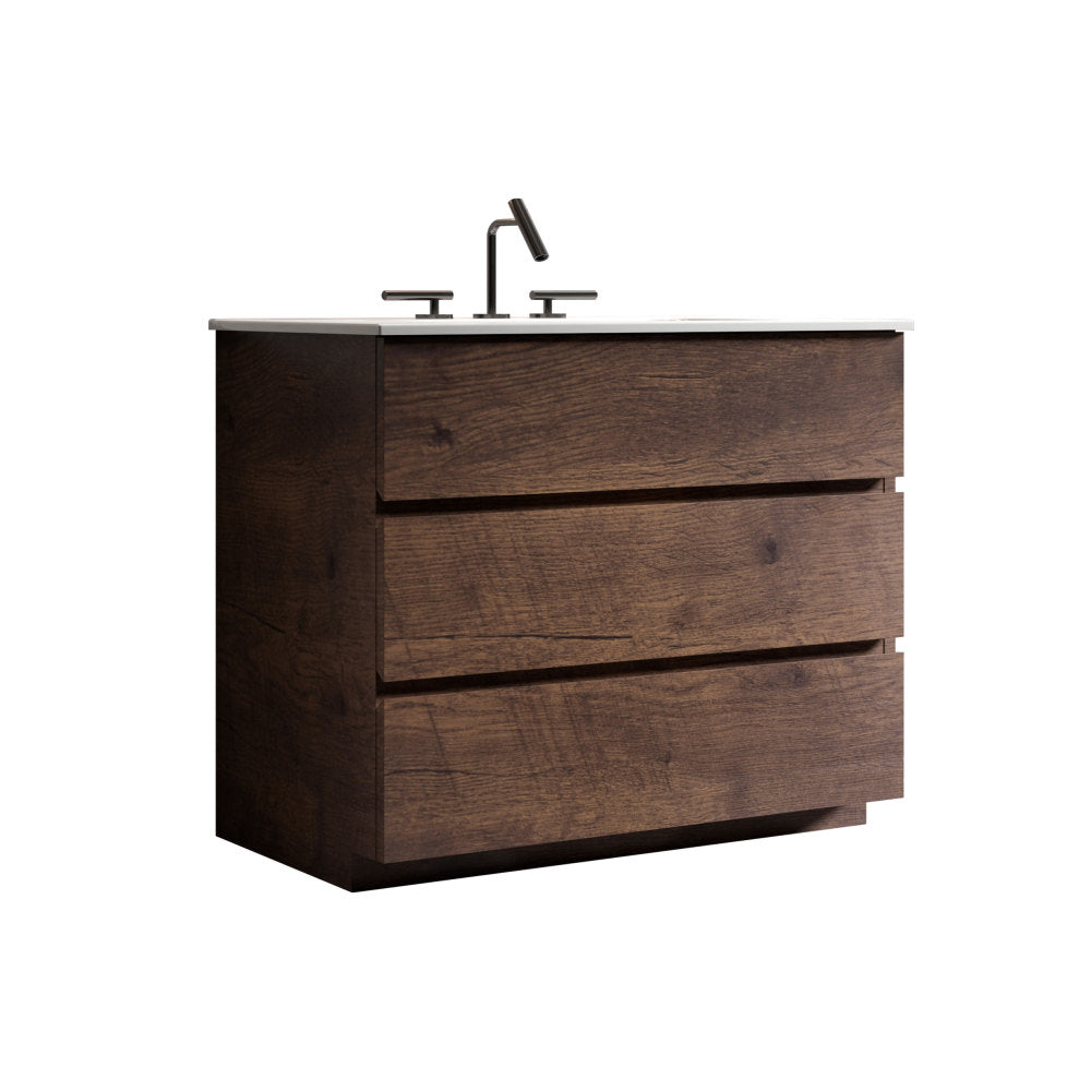 TIA 36" Walnut Bathroom Vanity with Sink with 3 Faucet Holes, Large Storage Freestanding Bathroom Vanity for Modern Bathroom, One-Piece White Sink Basin without Drain and Faucet, Pre-assembled
