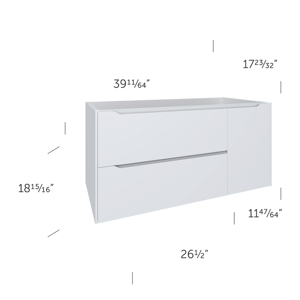 DAX Cenit Single Vanity Cabinet with 2 Drawers 1 Door 40" Inches Matt White