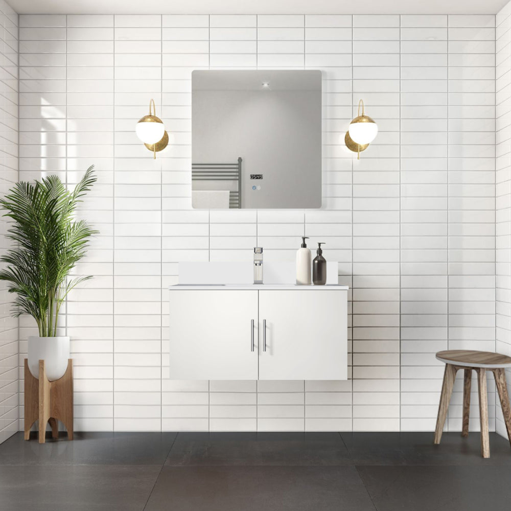 Dark Grey Bath Vanity 36 in. W x 22 in. D, White Quartz Top, and Faucet Set