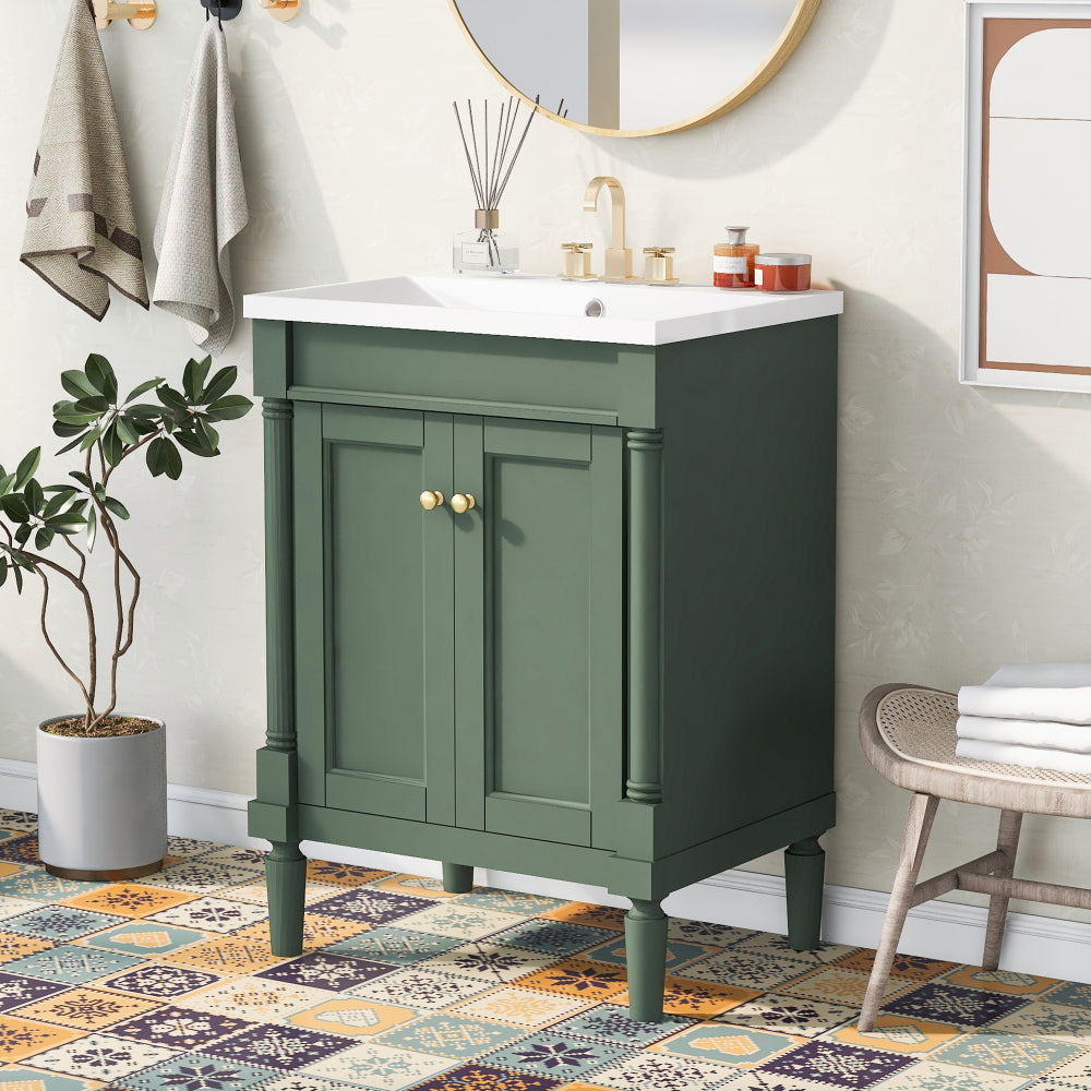 24'' Bathroom Vanity without Sink, 2-Tier Modern Bathroom Storage Cabinet, Single Sink Bathroom Vanity, Large Storage Shelves (NOT INCLUDE BASIN SINK)
