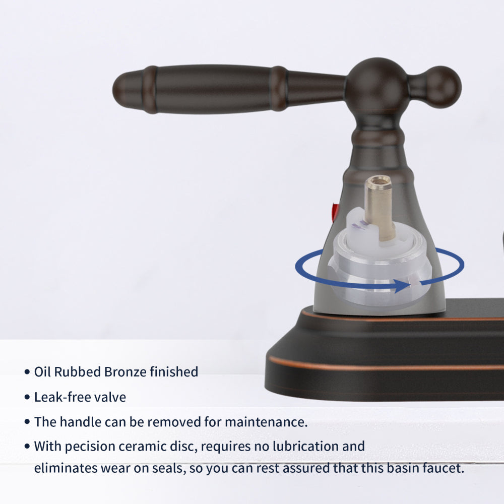 Bathroom Faucet Oil Rubbed Bronze 360 Degree High Arc Swivel Spout 4 Inches Centerset Vanity Faucet Modern Bathroom Faucets 3 Holes Lavatory Faucet NOT INCULED Drain