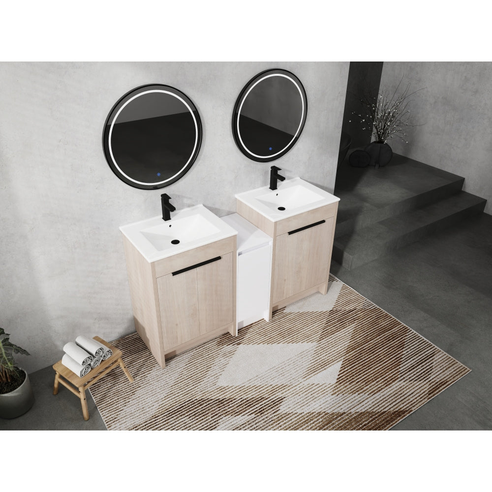 60 Inch Freestanding Bathroom Vanity with Ceramic Sink and Storage Cabinets, Soft Closing Door, 02424*2+0312 Combination Cabinet, KD-Package