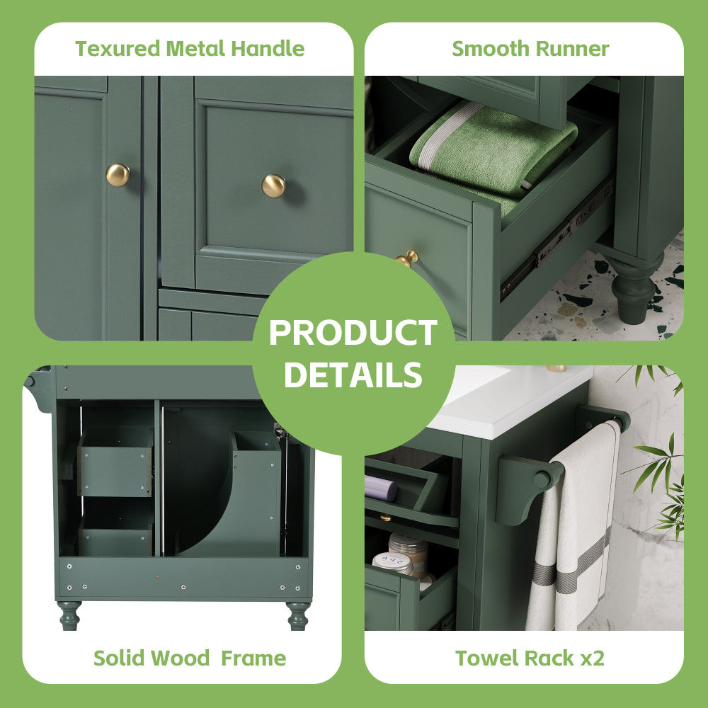 30'' Bathroom Vanity with Top Sink, Modern Bathroom Storage Cabinet with 2 Drawers and a Tip-out Drawer, Single Sink Bathroom Vanity (Same as SW000143AAF)