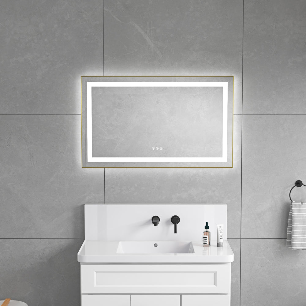40" x 24" Inch LED Bathroom Mirror with Front and Backlight, Wall Mounted Vanity Mirror with Aluminum Frame, Anti-Fog, Memory, 3 Colors, Stepless Dimmable