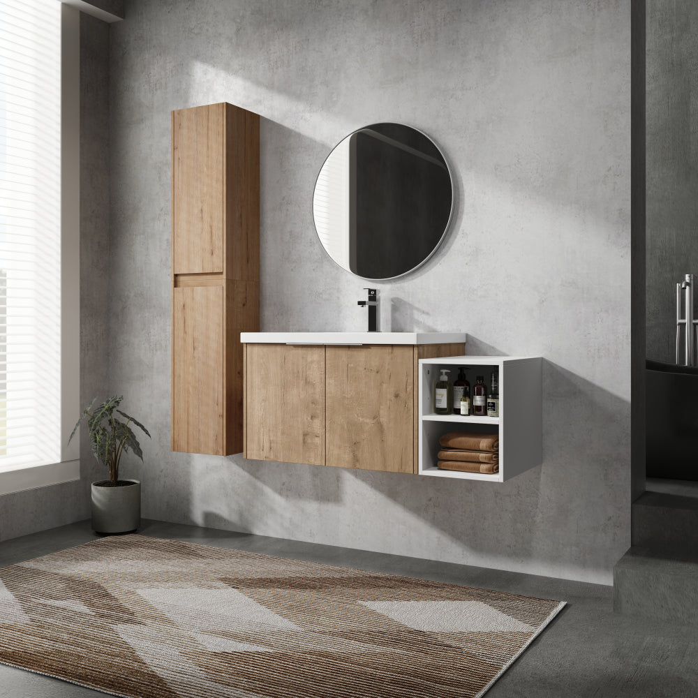 42" Wall-Mounted Bathroom Vanity With Sink and Side Cabinet, Soft Close Doors,00112IMOx2-0630IMO-0612GWH Combination Cabinet(KD-Packing)