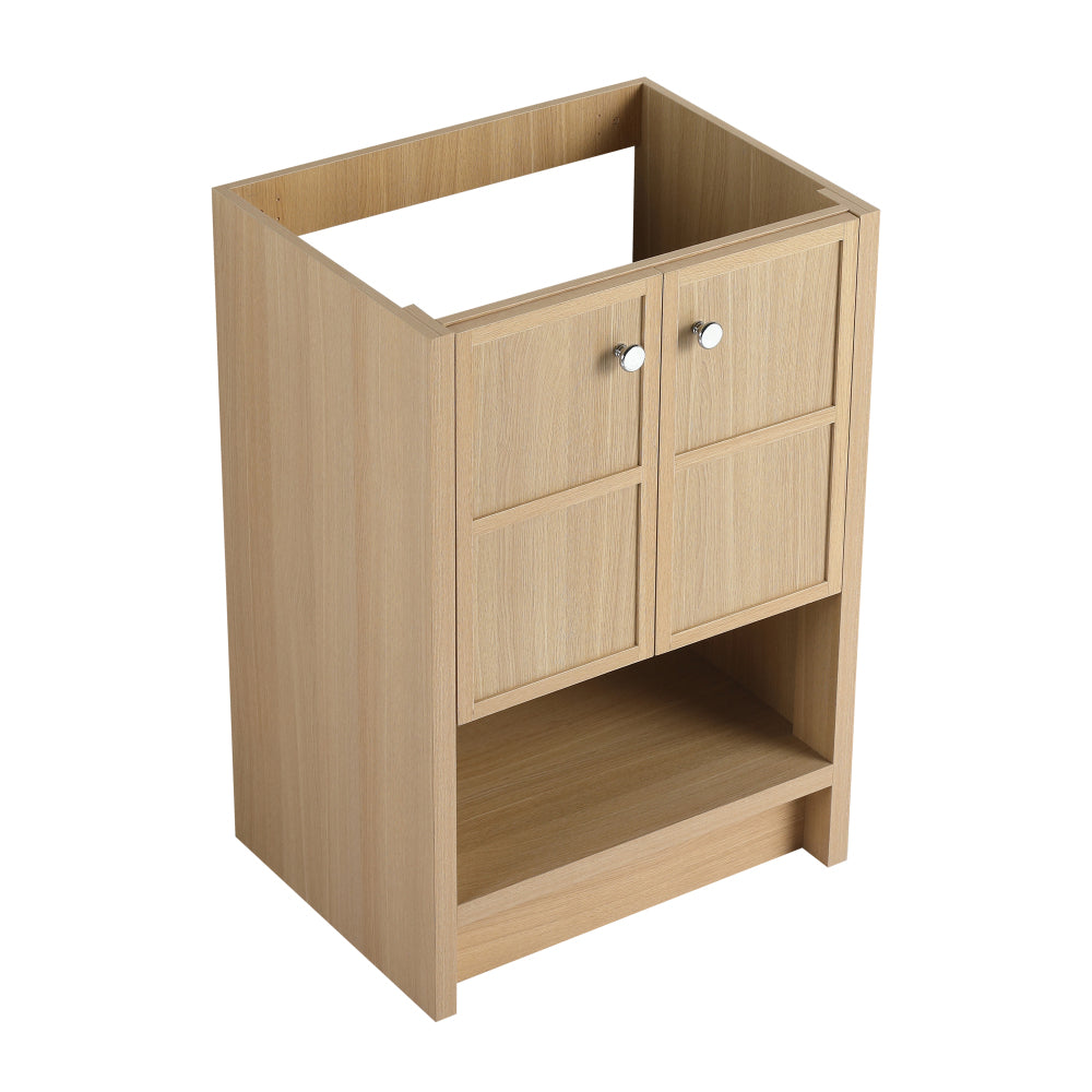 24" Freestanding Bathroom Vanity whit Ceramic Sink, 2-Soft Closing Door, Oak, Plywood