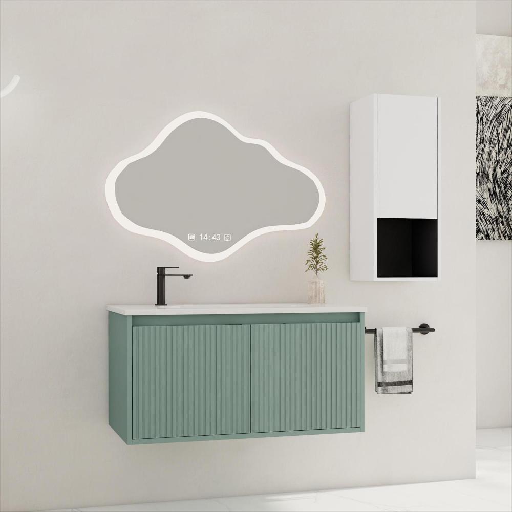 30" Wall-Mounted Bathroom Vanity With Ceramic Sink and Side Cabinet & Soft Close Doors, Combination Cabinet (KD-Package)