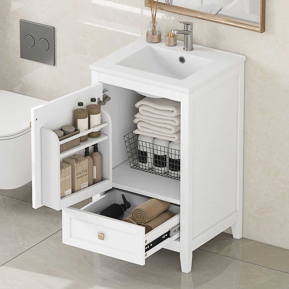 20" Bathroom Vanity with Sink, Bathroom Cabinet with Soft Closing Door, Storage Rack and A Drawer, Grey