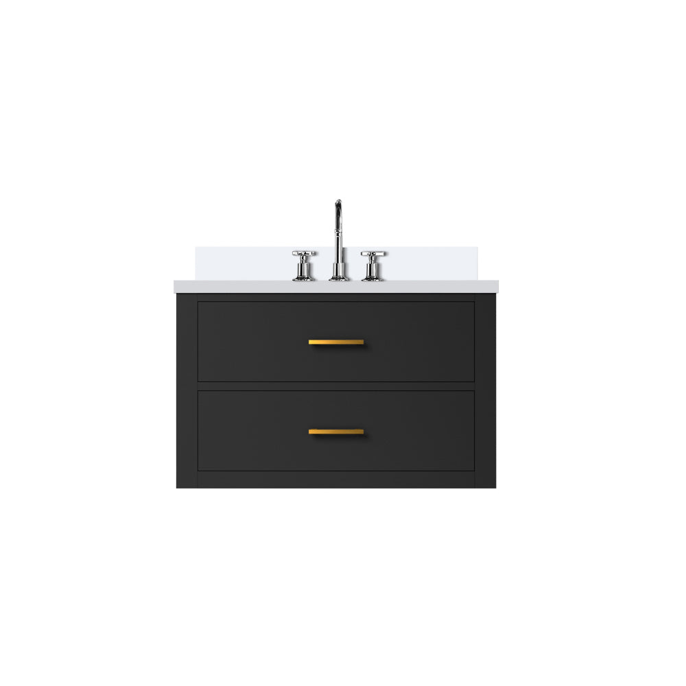 Black Single Bath Vanity 30 in. W x 22 in. D, White Quartz Top, and Faucet Set