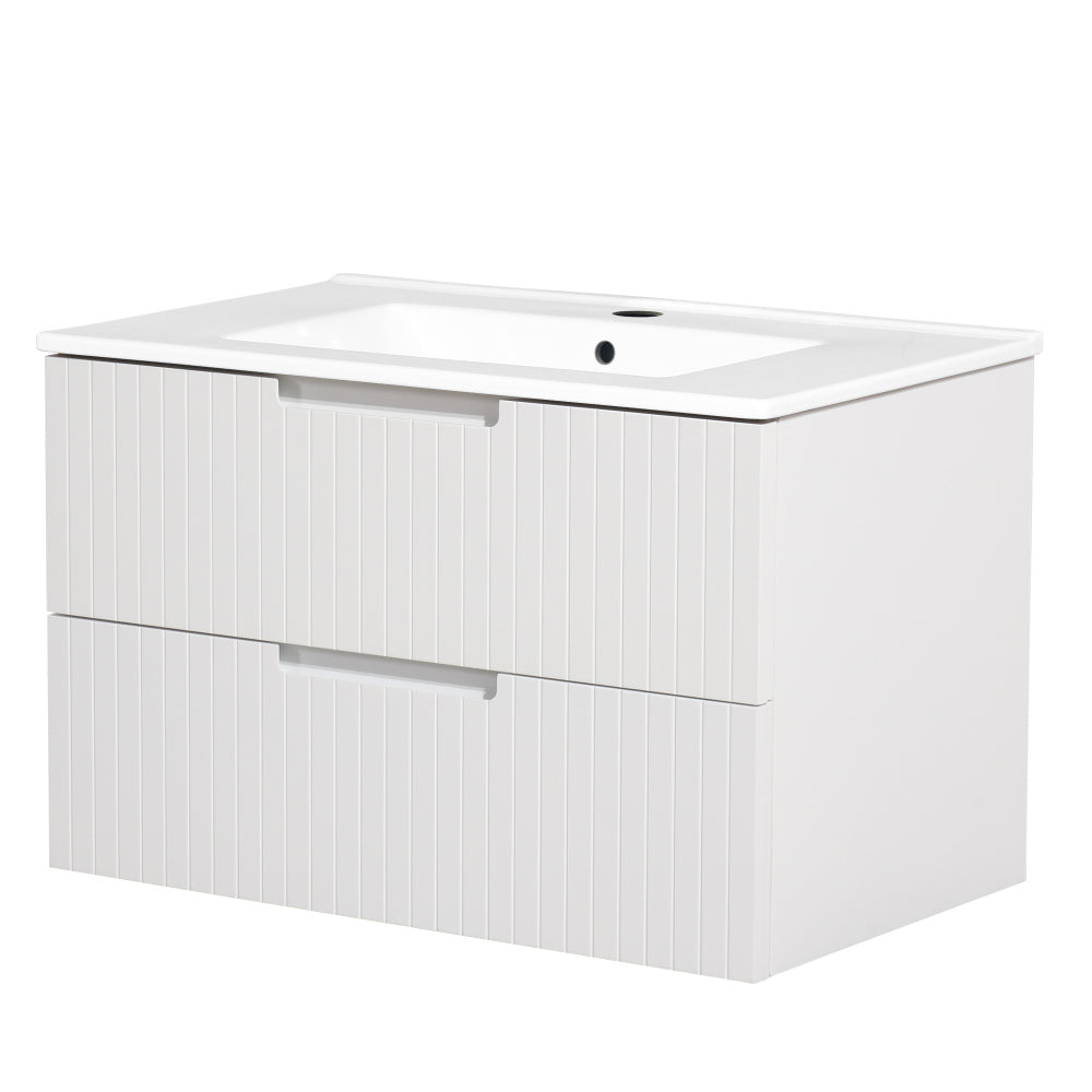 30 Inch Floating Bathroom Vanity with Ceramic Sink Combo Set, Modern Bath Storage Cabinet Vanity with Drawers Wall Mounted Vanity for Bathroom, Gray