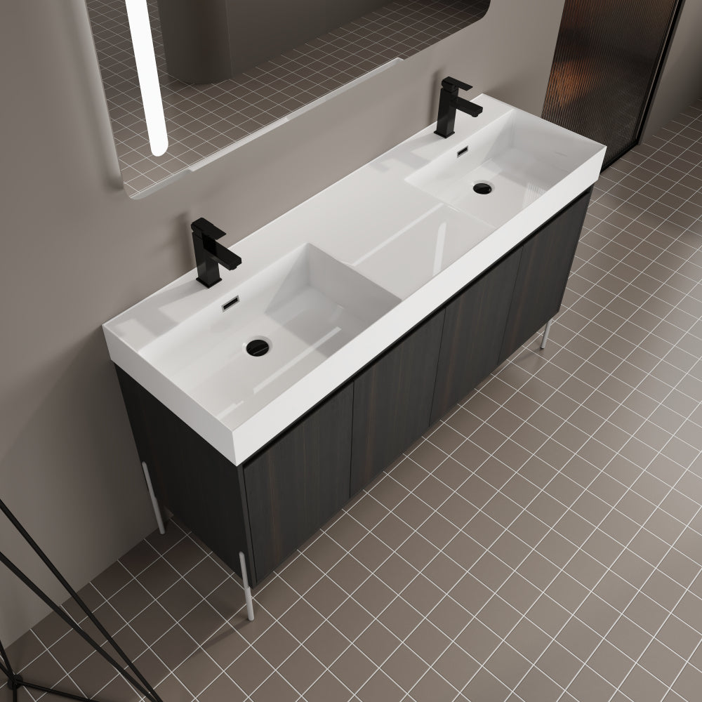 60" Freestanding Bathroom Vanity with Resin Double Sink, Storage Cabinet with Soft Closed Doors (KD-Package)
