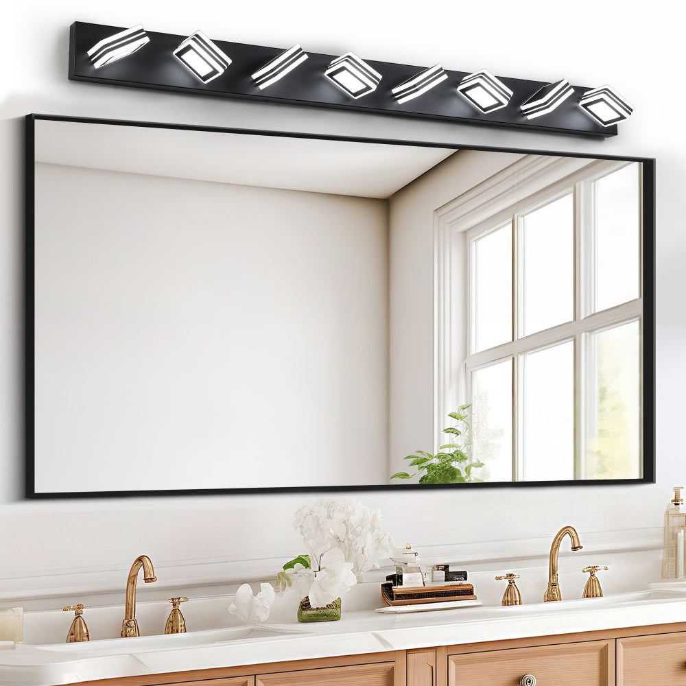 (Same as W1340103888/L2006) 32" Modern Chrome 5-Light LED Vanity Light, Square Acrylic Lampshades Wall Mount Fixture for Bathroom, Mirror Lighting