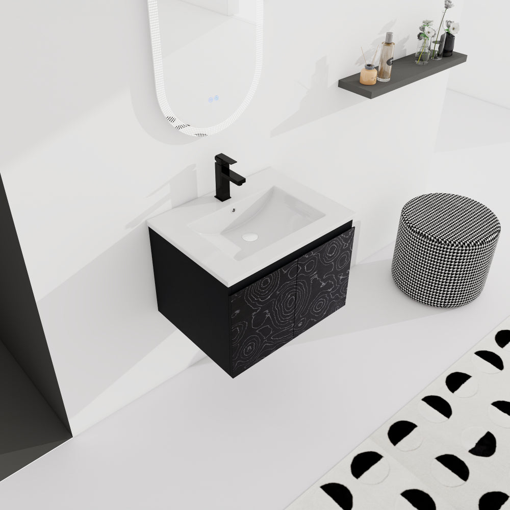 24'' Floating Wall-Mounted Bathroom Vanity With Ceramics Sink & Soft-Close Cabinet Door, KD-Package