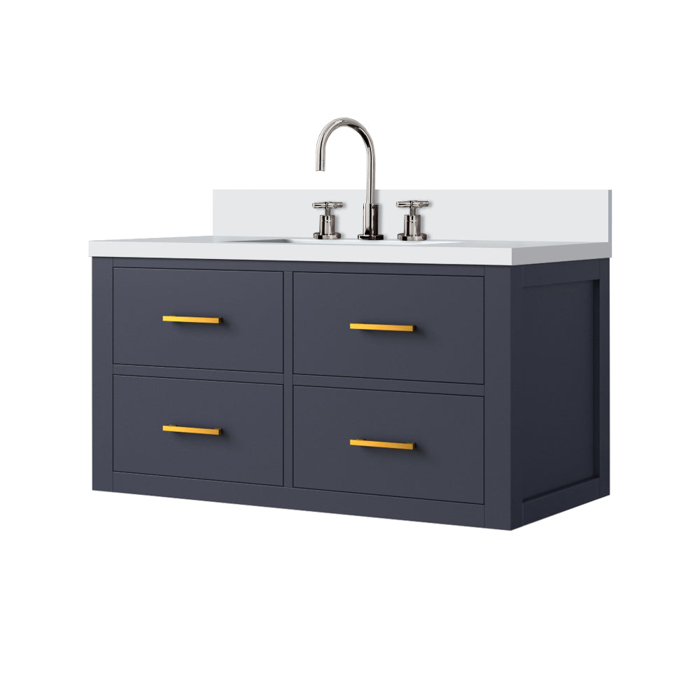 Blue Single Bath Vanity 36 in. W x 22 in. D, White Quartz Top, and Faucet Set