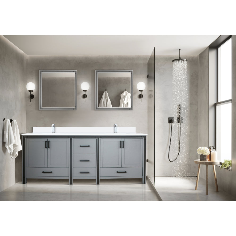 White Double Bath Vanity 84 in. W x 22 in. D, White Quartz Top and Faucet Set
