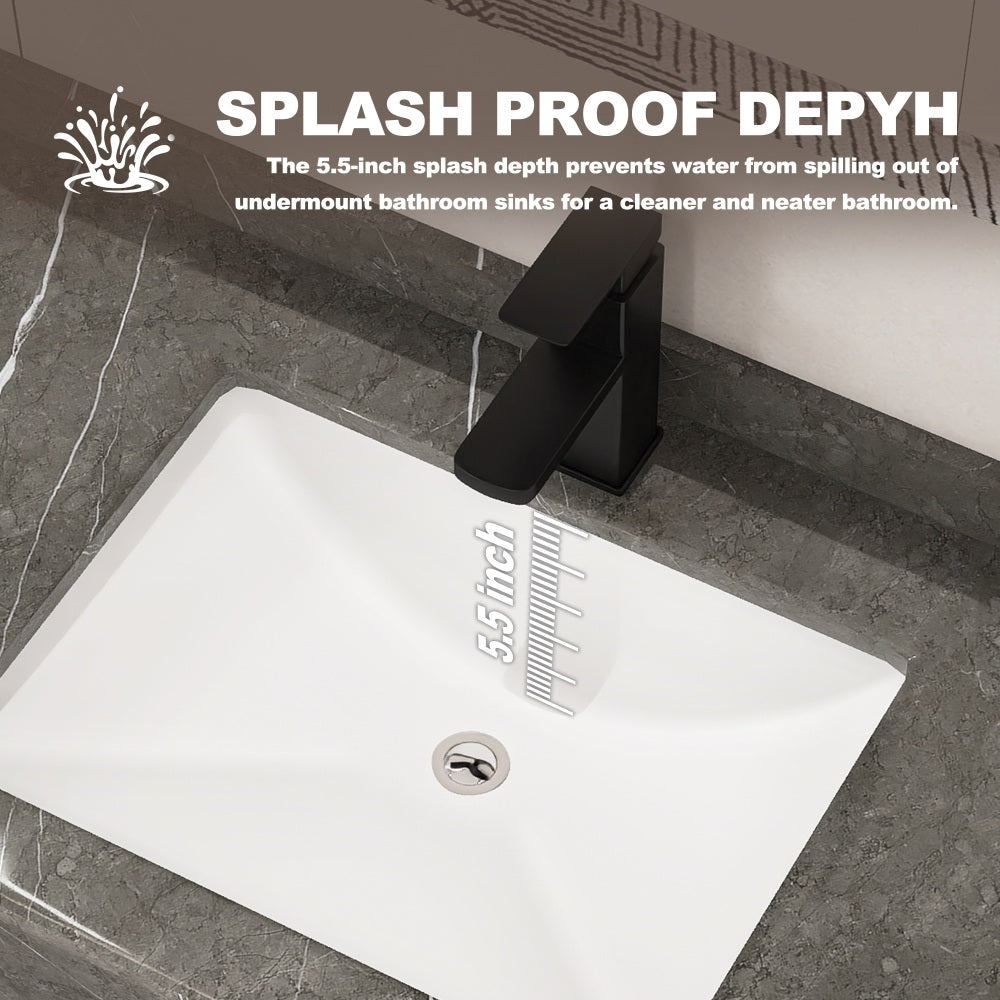 16 inch Under-mount Ceramic Rectangle Bathroom Vanity Sink, Under-mount Sink Rectangular with Concealed Overflow 16" x 11" Vessel Sink with Template DIY install Rectrangle White Ceramic