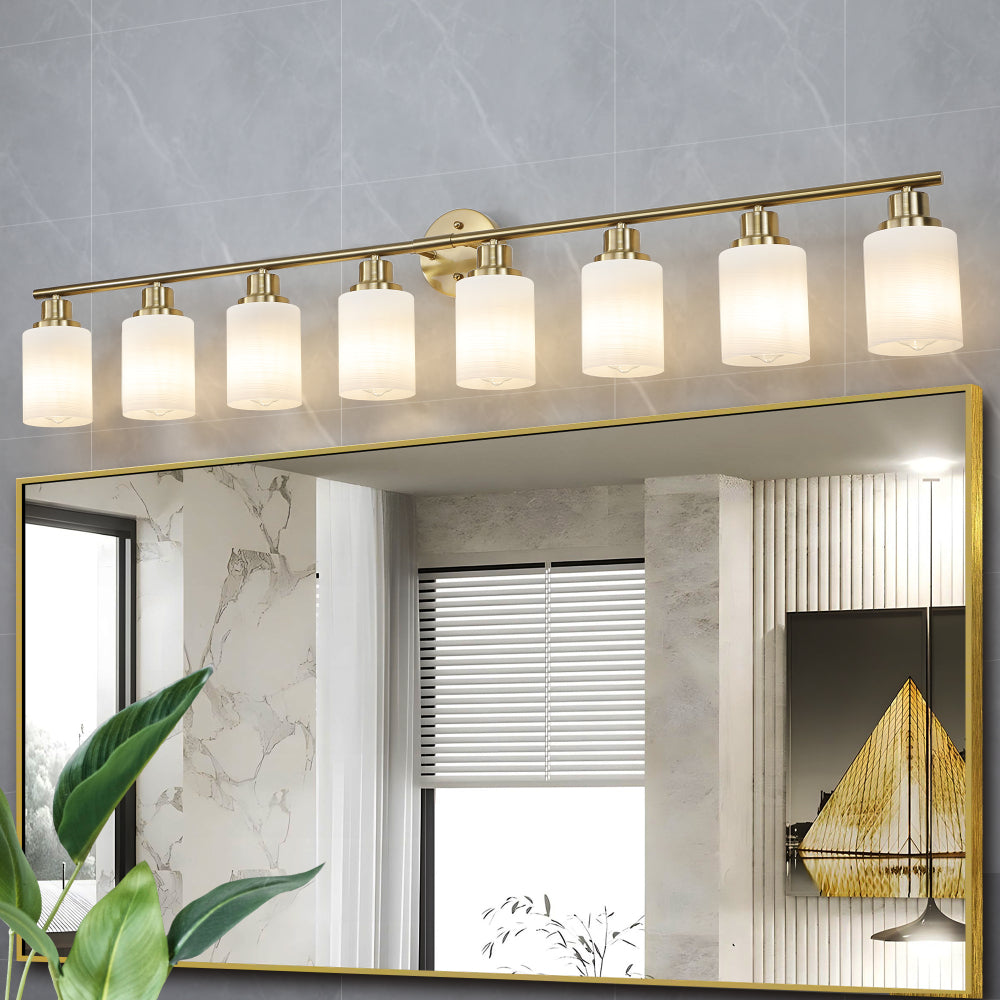 31" Modern 5-Light Vanity Wall Sconce, Golden Finish with Frosted Glass Shades for Bathroom or Hallway Lighting (No Bulbs)