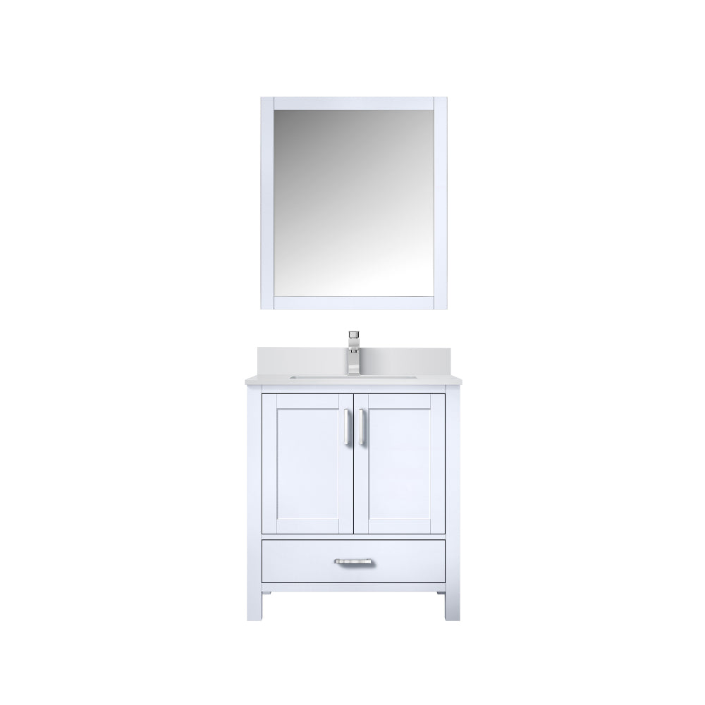 White Bath Vanity 30 in. W x 22 in. D, Cultured Marble Top, Faucet Set, and 28 in. Mirror
