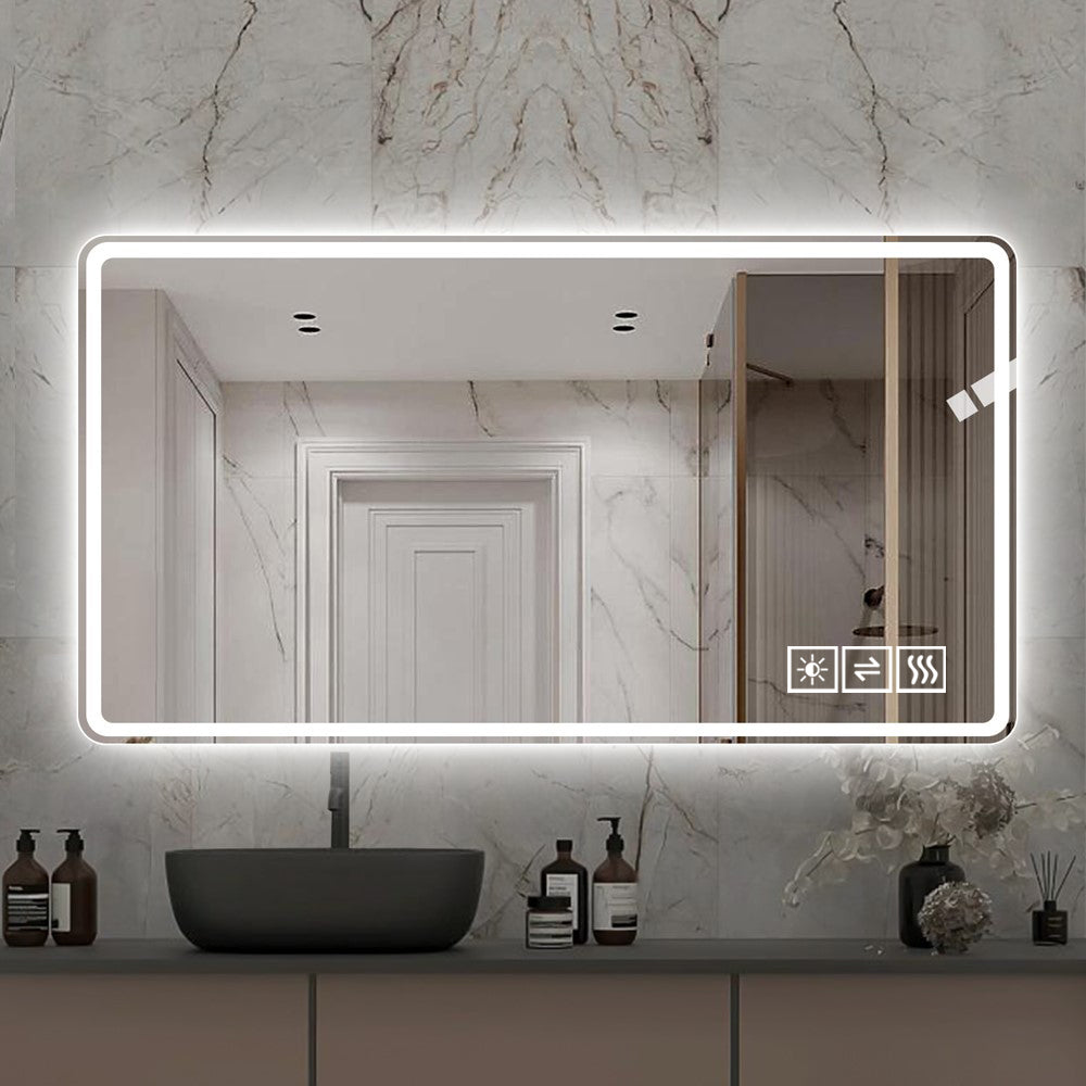 40x32 Inch LED Bathroom Mirror Vanity Mirrors with Front Lights Wall Mounted Anti-Fog Frameless Make Up Mirror with Light 5 mm Copper-Free Silver Mirror Horizontal or Vertical